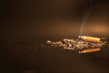 The smoke of a burning cigarette, Stop smoking concept.