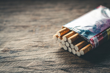 Cigarette box closeup, Stop smoking concept.