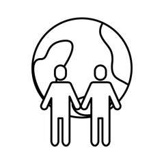 team work avatars with earth planet