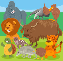 funny cartoon wild animal characters group