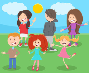 happy cartoon children or teens characters group