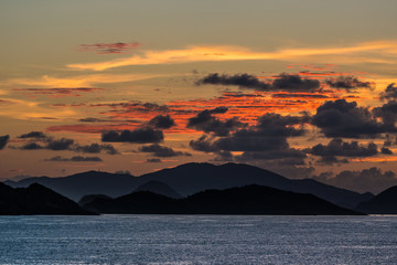 Sunrise over Virgin Islands in Caribbean Sea