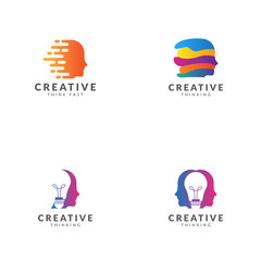 Fototapeta na wymiar Creative thinking logo template collection, human head, light bulb, speed, color gradient vector design
