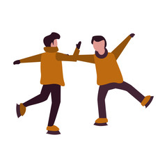 young boys with winter clothes and skates