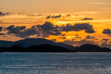 Sunrise over Virgin Islands in Caribbean Sea