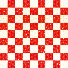 和柄　市松　麻の葉　背景　紅白