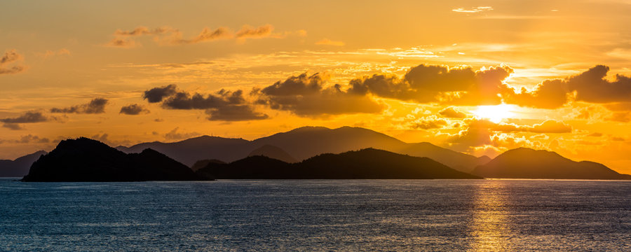Sunrise over Virgin Islands in Caribbean Sea