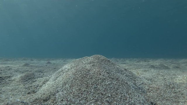 An underground source of fresh water comes out from the sandy seabed and mixes with sea water. Mediterranean Sea, Rhodes island, Greece