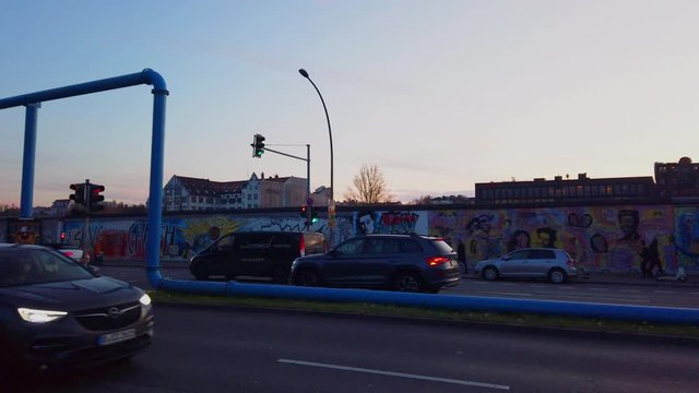 Berlin's wall, Germany,  East side gallery, Evening, six sec, pan right to left, normal speed, thirty th Anniversary of the Berlin wall's fall down