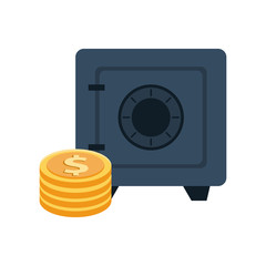 safe box money with coins dollars