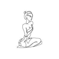 Abstract silhouette of the beautiful girl continuous line drawing, woman single line on white background, line art. isolated vector illustration. Tattoo, print and logo for a spa. 