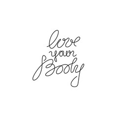 Love your body emblem or logo design, continuous line drawing, hand lettering small tattoo, print for clothes, t-shirt, one single line on a white background, isolated vector illustration.