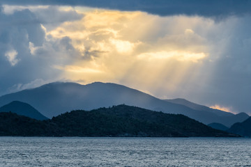 Sunrise over Virgin Islands in Caribbean Sea