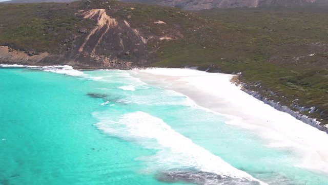 Aerial: Spectacular sections of Esperance's finest bays with turquoise waters and granite domes in untouched wilderness of Cape Le Grande National Park.