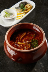 Solyanka soup side view