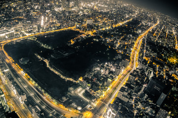 Osaka Night View from Abeno Harukas in Abeno Ward, Osaka, Japan.