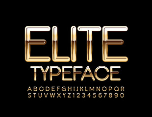 Vector Elite Golden Font. Chic Luxury Alphabet Letters and Numbers. 