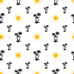 Seamless pattern with palm and sun. Can use for textile, wallpaper, background, and wrapping paper.