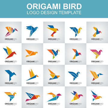 Origami Bird Icon Logo Design Template