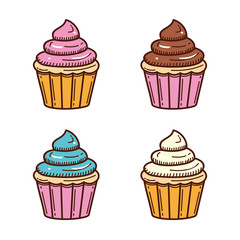 Cute cupcake vector illustration isolated on white background. Cupcake doodle 