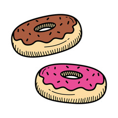Donut vector illustration with colored hand drawn style isolated on white background 