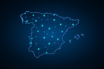Map of Spain. Wire frame 3D mesh polygonal network line, design sphere, dot and structure. communications map of Spain. Vector Illustration EPS10. - Vector