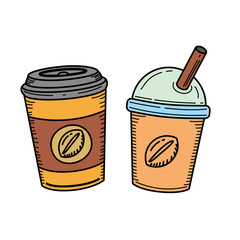 Disposable coffee cup vector illustration with colored hand drawn style isolated on white background