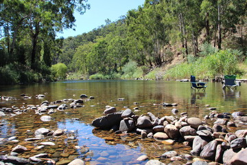 Camp chairs in the river