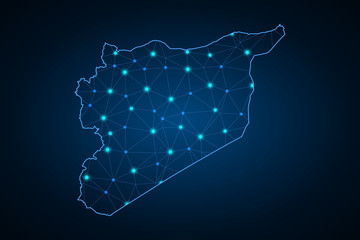Map of Syria. Wire frame 3D mesh polygonal network line, design sphere, dot and structure. communications map of Syria. Vector Illustration EPS10.