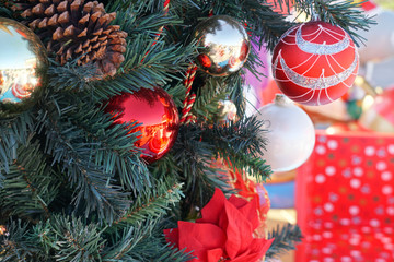 The beautiful Christmas decoration with ornaments.
