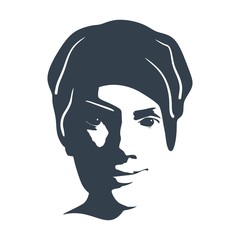 Face front view. Elegant silhouette of a female head. Beautiful woman portrait.