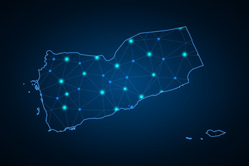 Map of Yemen. Wire frame 3D mesh polygonal network line, design sphere, dot and structure. communications map of Yemen. Vector Illustration EPS10.