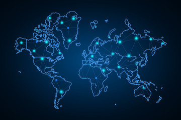 Map of World. Wire frame 3D mesh polygonal network line, design sphere, dot and structure. communications map of World. Vector Illustration EPS10.