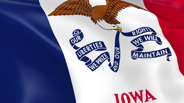 Photo realistic slow motion 4KHD flag of the US State of Iowa waving in the wind.  Seamless loop animation with highly detailed fabric texture in 4K resolution.