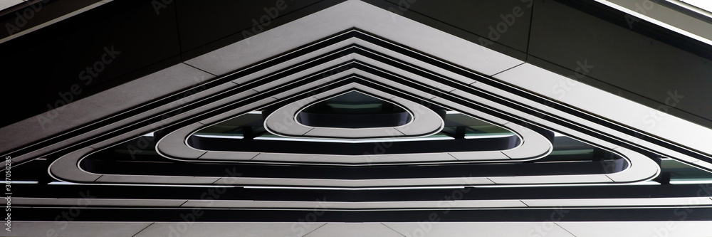 Poster futurstic architecture or modern office building with sharp angular ceiling. digirally rendered imag