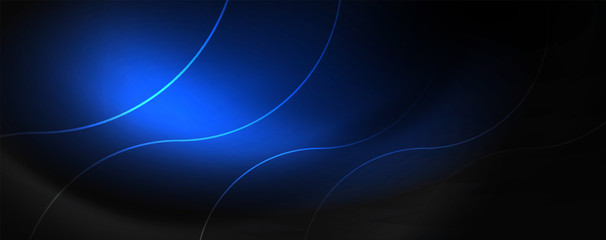Dark abstract background with bright color neon lights and lines. Glowing background