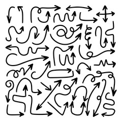 Arrows hand drawn doodle vector set. Sketch arrow design for application, banner, print screen, pen marks, map and typography design guide line.