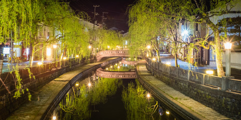 Fototapeta na wymiar Kinosaki Onsen Night View from Kinosaki Onsen in Toyooka City, Hyogo, Japan.