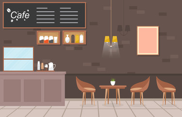 Modern Cafe Coffee Shop Interior Furniture Restaurant Flat Design Illustration