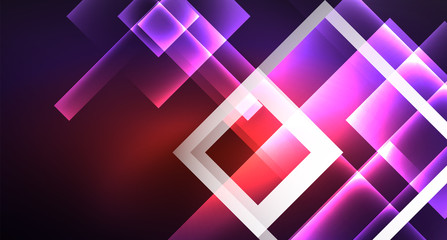 Fototapeta premium Neon shiny color squares on black, modern template