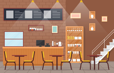 Modern Cafe Coffee Shop Interior Furniture Restaurant Flat Design Illustration