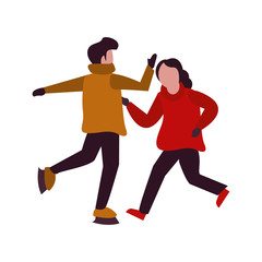 young kids with winter clothes in skates