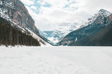 Lake Louise frozen in spring time