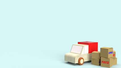 Postal boxes and wood van truck 3d rendering for delivery content.