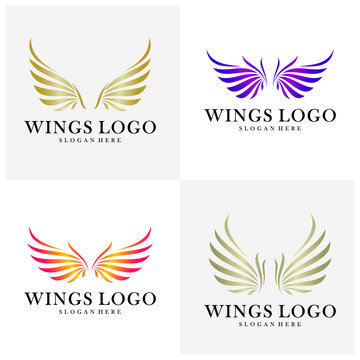 Set Of Luxury Wings Logo Design Vector Template. Icon Symbol. Illustration