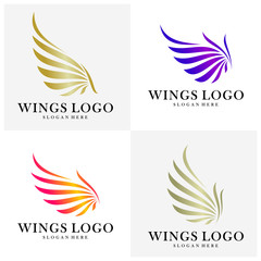 Fototapeta na wymiar Set of Luxury Wings Logo Design Vector Template. Icon Symbol. Illustration