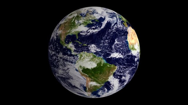 The planet earth globe rotates as a blue marble in space in this seamless motion loop video
