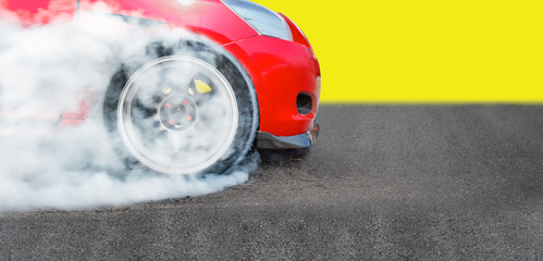 Race drift car burning tires on speed track © toa555