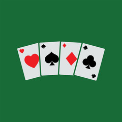 Suit of playing cards. Vector illustration symbols isolated on green background. playing card casino icon vector symbol