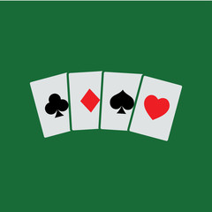 Suit of playing cards. Vector illustration symbols isolated on green background. playing card casino icon vector symbol